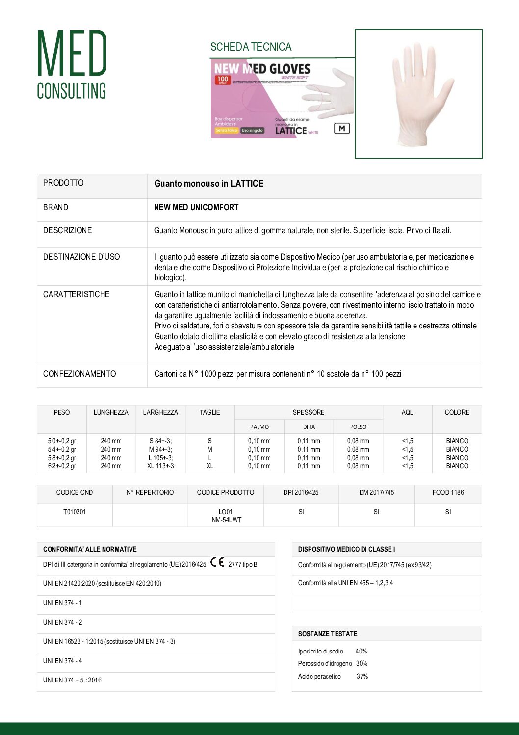 10 SCHEDA TECNICA LATTICE THAILANDIA UNICOMFORT