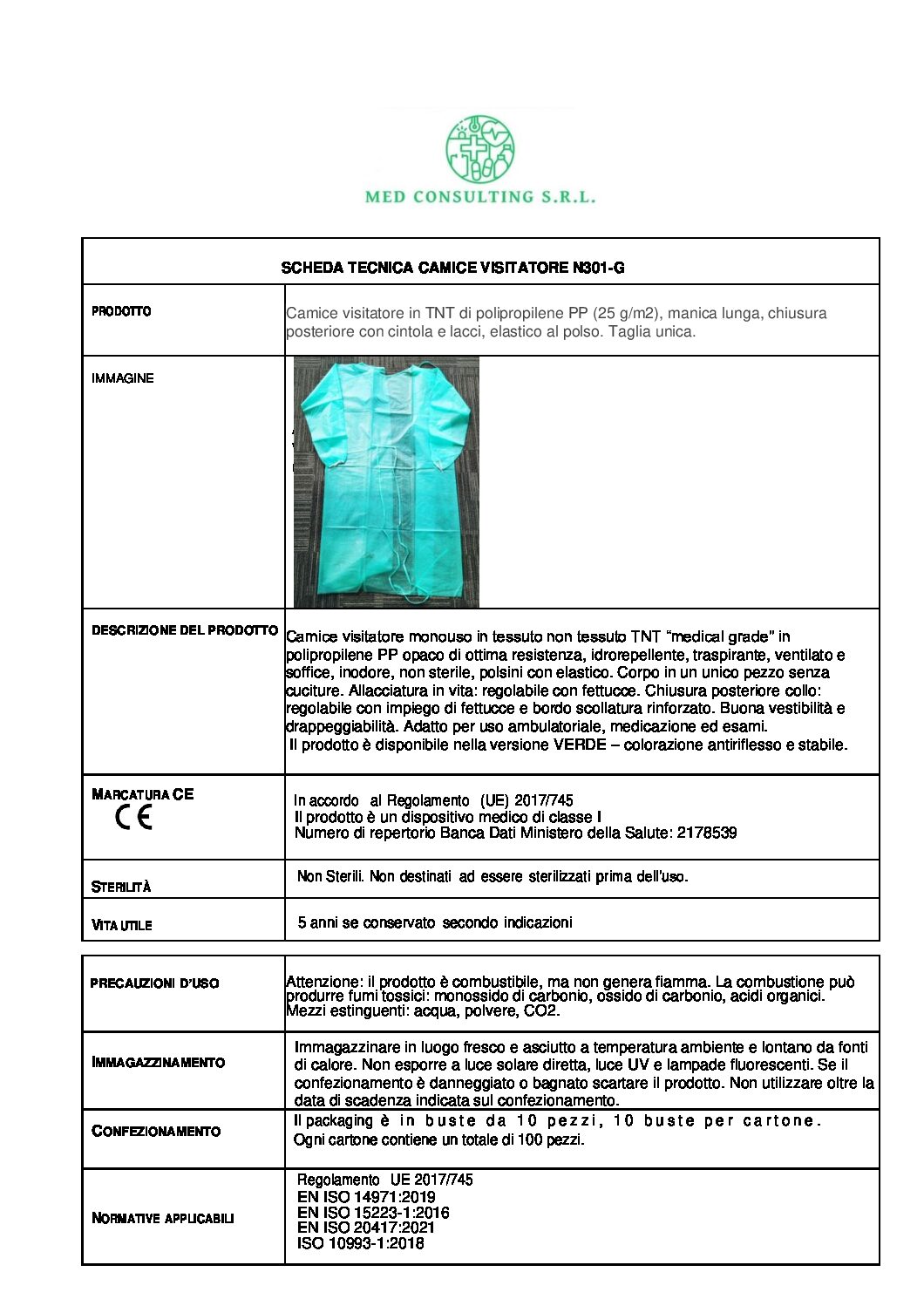 20 CAMICI N301-G SCHEDA TECNICA VISITATORE