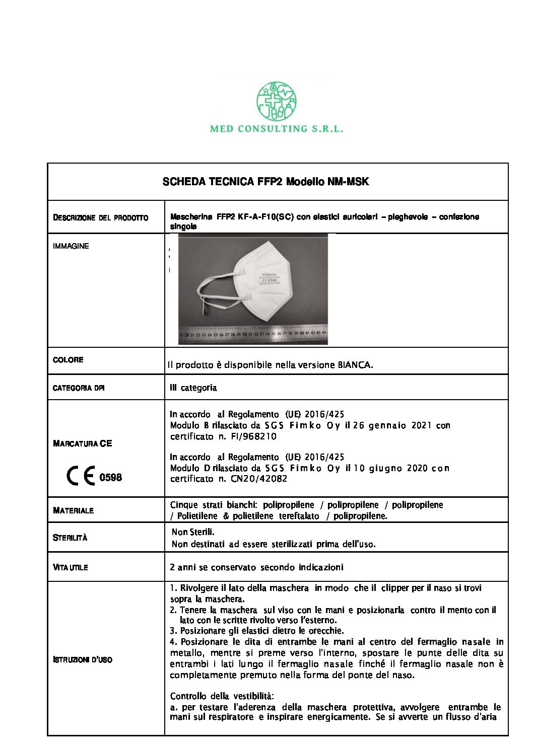 27 FFP2 KINGFA SCHEDA TECNICA