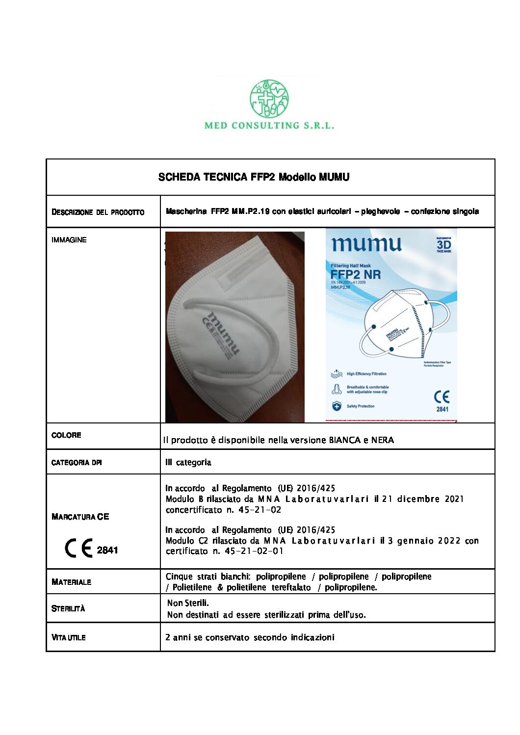 28 FFP2 MUMU SCHEDA TECNICA