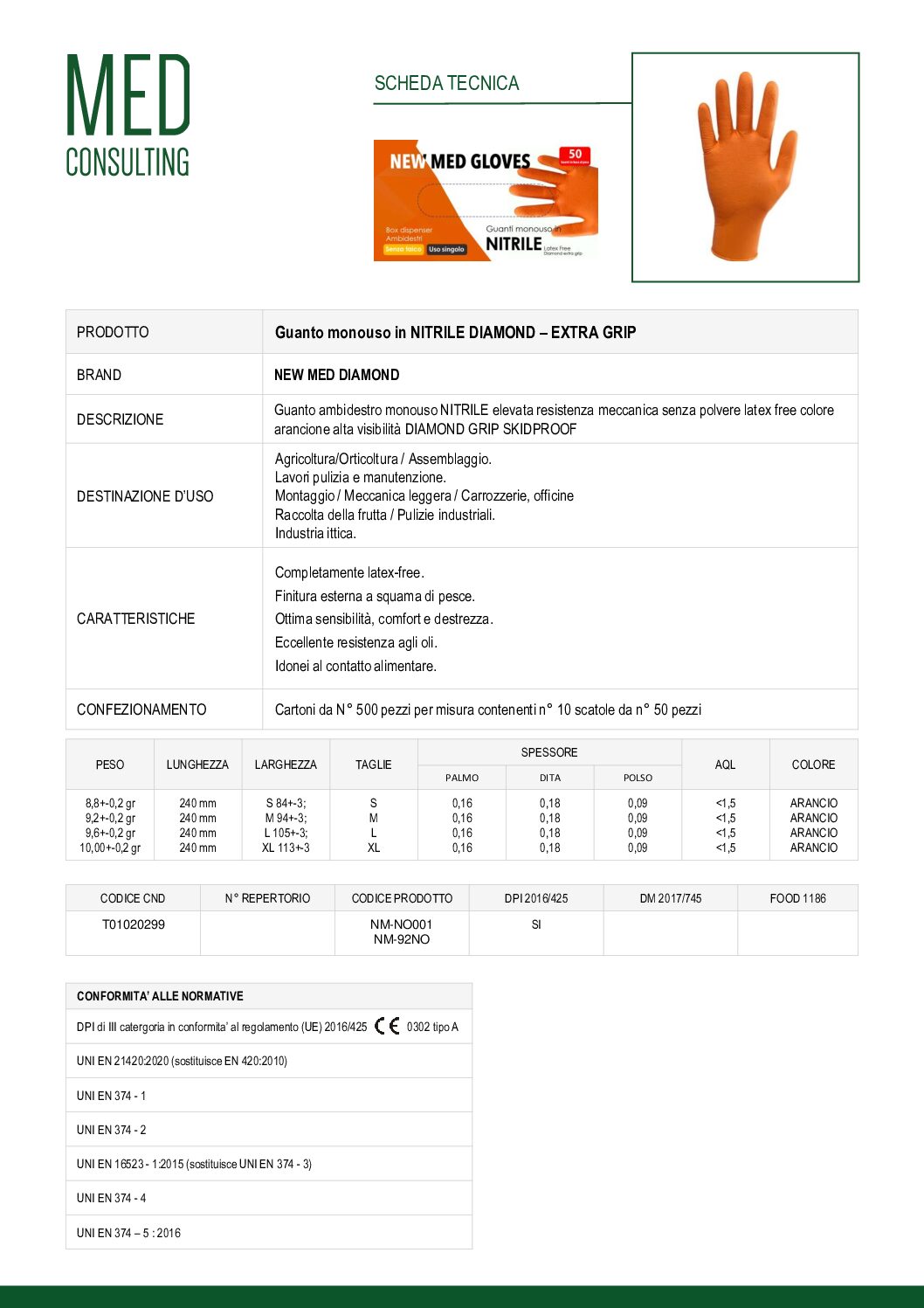8 SCHEDA TECNICA NITRILE ARANCIO DIAMOND