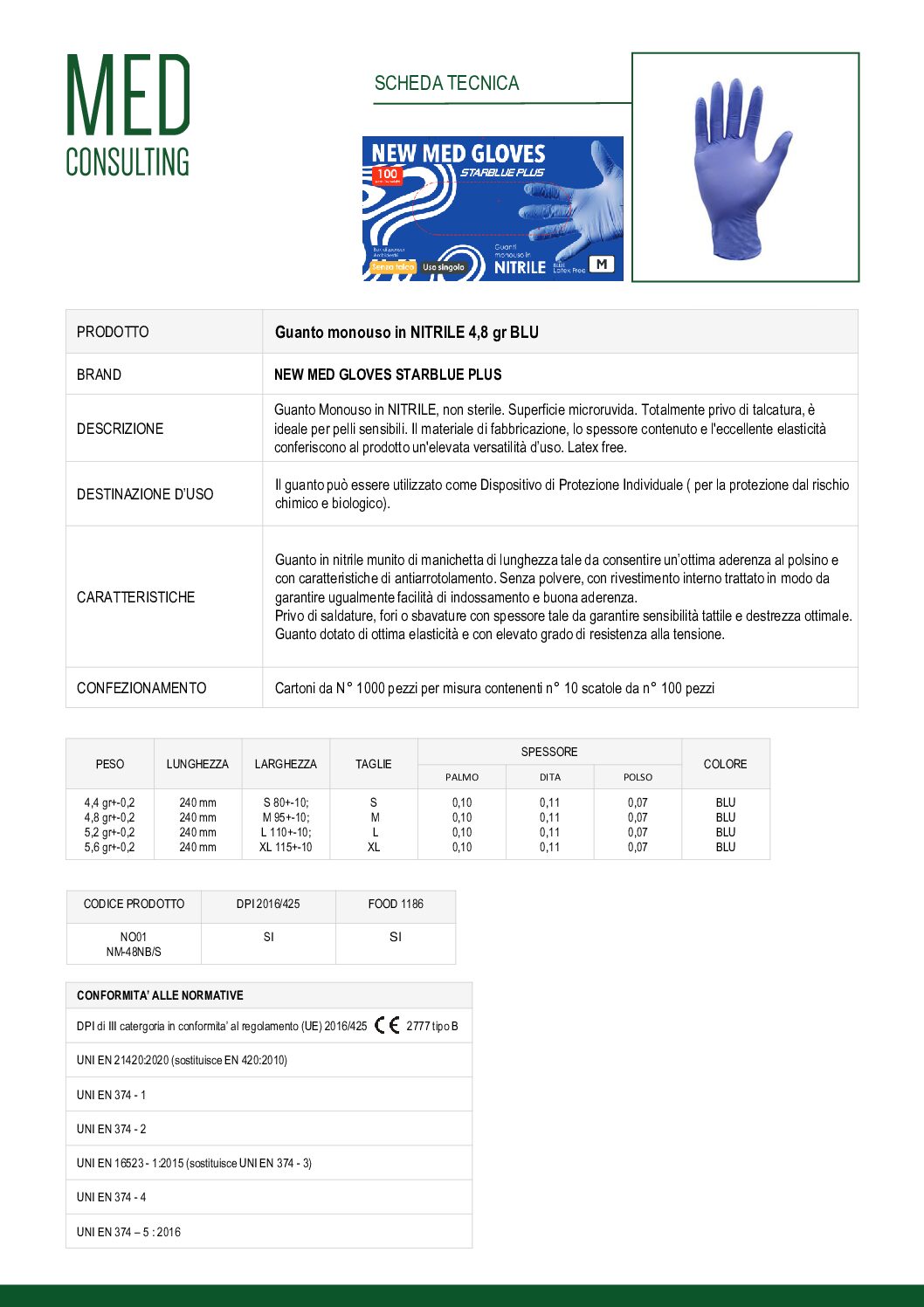 SCHEDA TECNICA NITRILE STARBLUE PLUS
